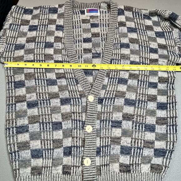Vtg Boxy Cardigan Eclectic Grandpa Sz Med Knit Pullover 80s 90s Sweater Graphix - Picture 9 of 9